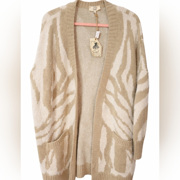 easel Sweaters - Easel Beige Cream Long Open Cardigan Sz Large NWT